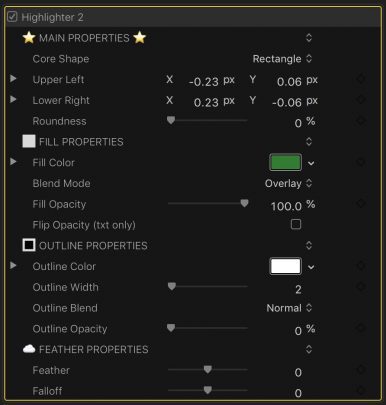 Highlighter parameters
