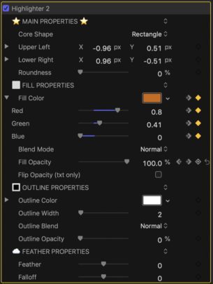Highlighter parameters for fly-through