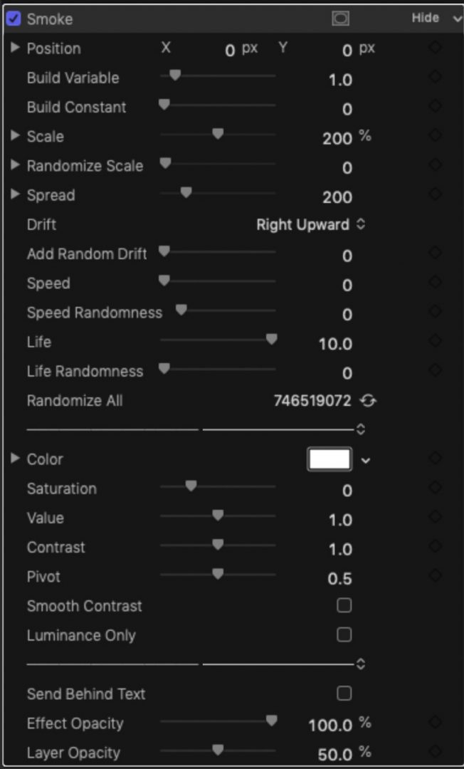 Smoke effect parameters