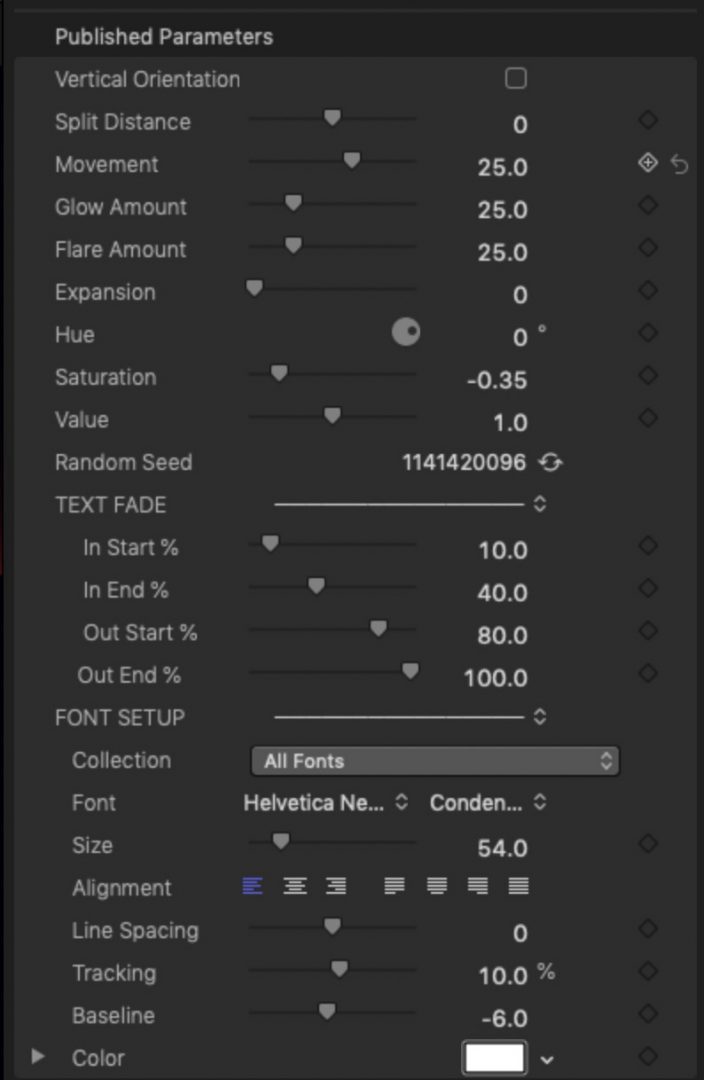 Presentation parameters