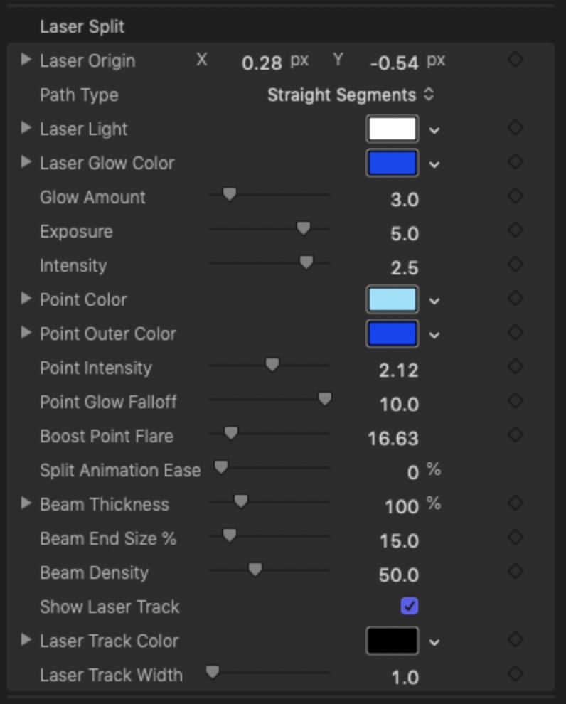 Laser Split parameters