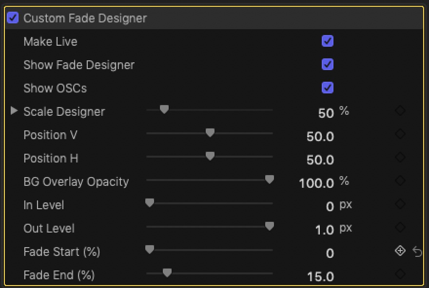 Custom Fade Designer parameters