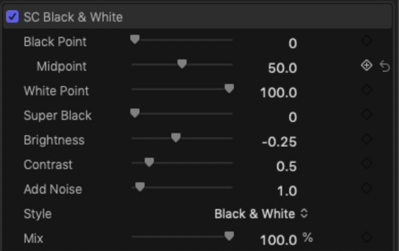 SC Black & White parameters