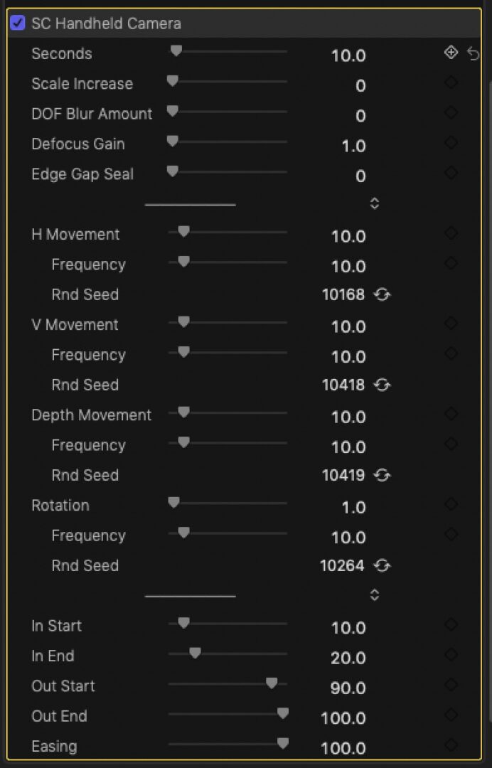 SC Handheld Camera parameters